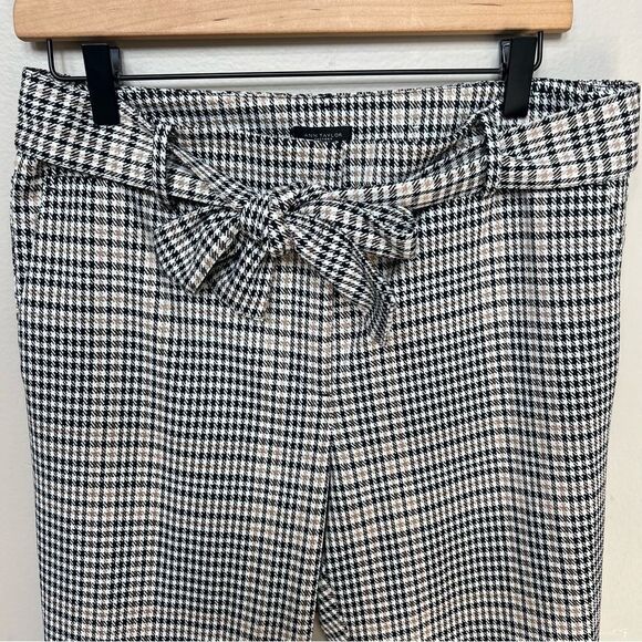 Ann Taylor Factory Houndstooth Plaid Checkered Pants Tie Belt Black White Tan 8 - Picture 2 of 12